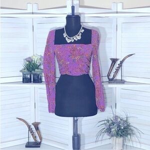 Urban Outfitters purple boho top cropped paisley floral pattern long sleeves XS